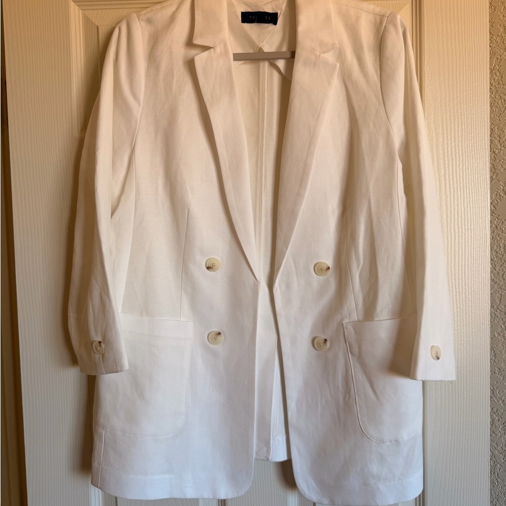 Talbots Women's White Blazer Jacket Top Coat Size 10 Cotton Linen Blend New